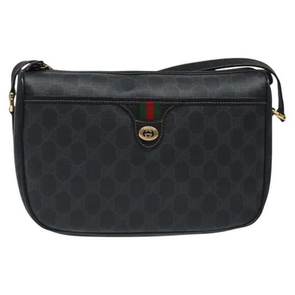 GUCCI GG Supreme Web Sherry Line Shoulder Bag PVC Black 89 02 077 Auth 117764 - Picture 2 of 16